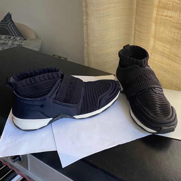 Chanel black fabric rubber shoes sneakers stretch 37-6.5 CC logo sock elastic - Picture 1 of 13